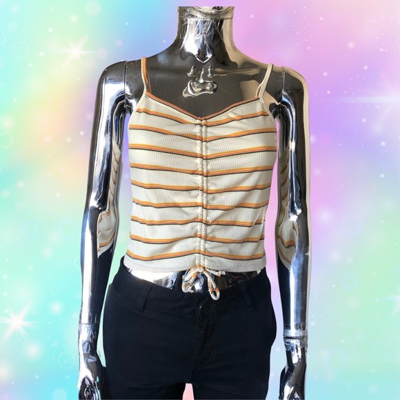 Strip Tank Top -Retro Stripe Adjustable Crop Top - Picture 2 of 3